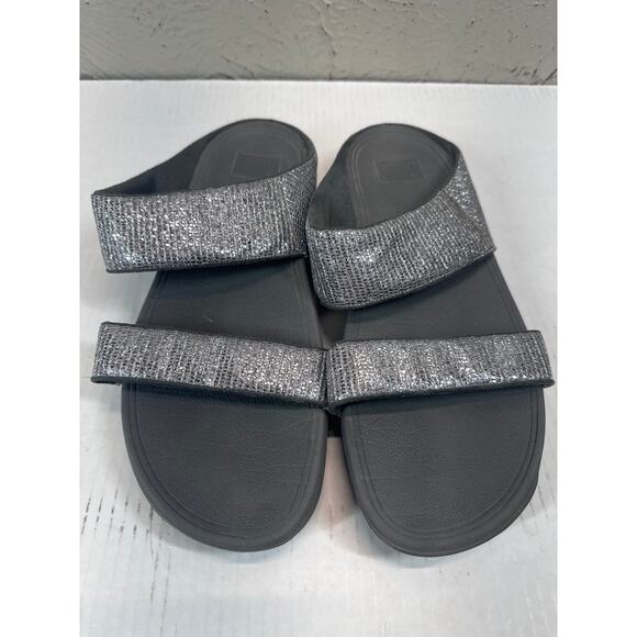 Fitflop Silver Sparkle Slides Sandals Leather Women's Size 10 - Picture 1 of 5